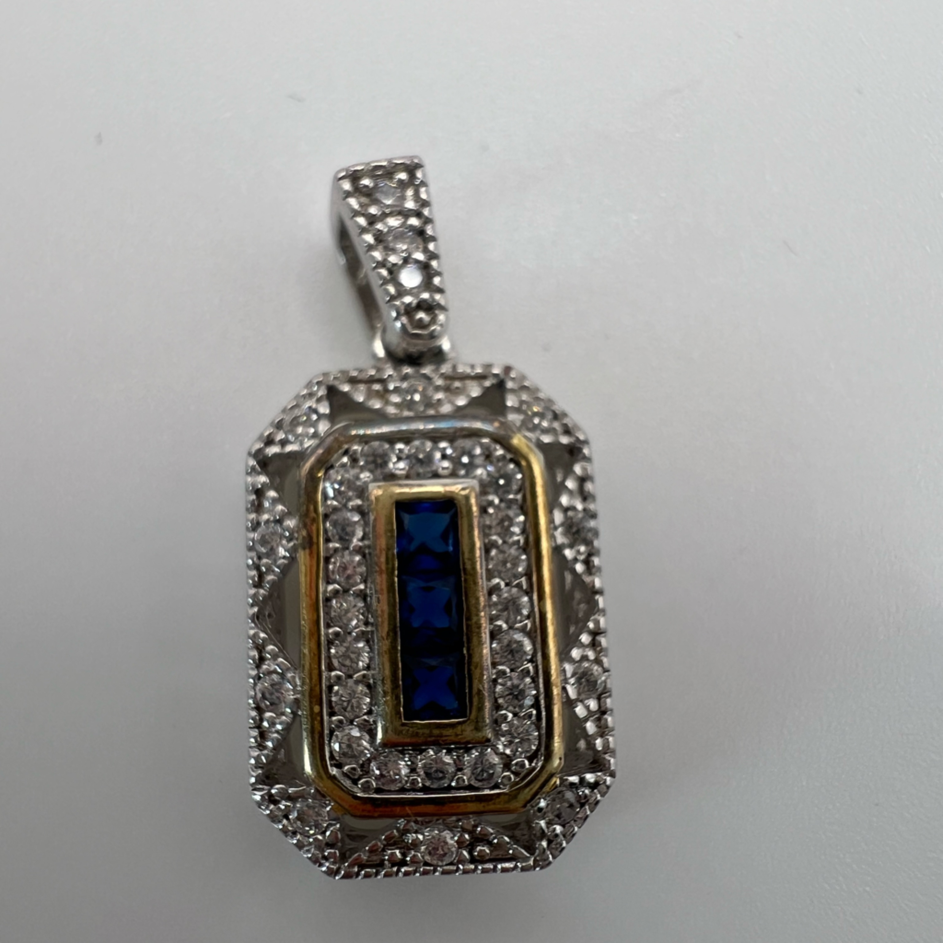 Art Deco Spinel & Cz Sterling Silver 925 Necklace Pendant